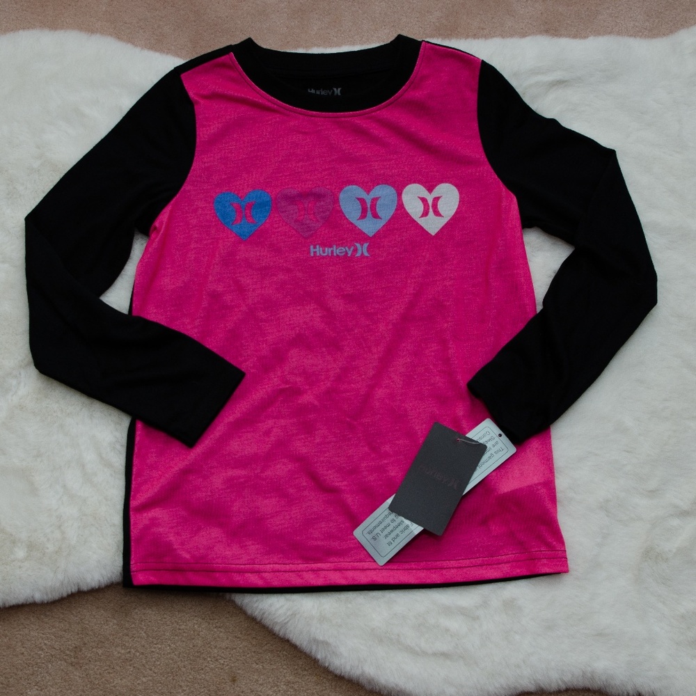 NWT Hurley Long Sleeve Pink and Black Shirt-Size 7